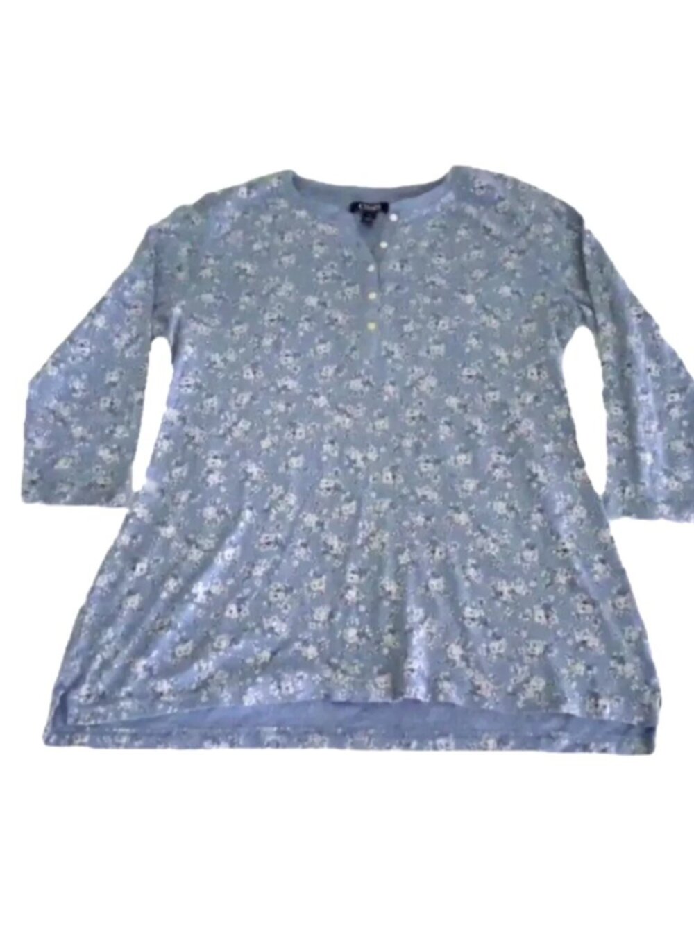 Chaps Women's Henley 3/4 Length Sleeve, Light Blue Floral, Medium *Like New*
